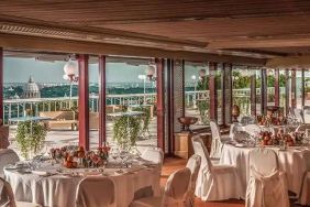 Dining area perfect for co-working at the Rome Cavalieri, A Waldorf Astoria Hotel.