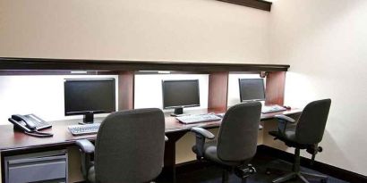 professional business center with PC, phone, work desks, and printer ideal for working remotely at DoubleTree by Hilton Hotel Downtown Wilmington - Legal District.