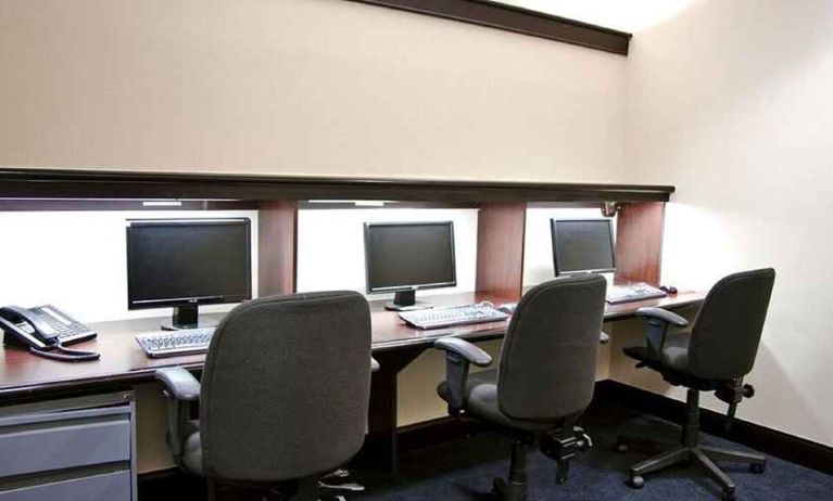 professional business center with PC, phone, work desks, and printer ideal for working remotely at DoubleTree by Hilton Hotel Downtown Wilmington - Legal District.