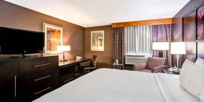 spacious king room with TV and work desk at DoubleTree by Hilton Hotel Downtown Wilmington - Legal District.