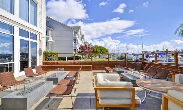 beautiful outdoor terrace with waterview ideal as coworking space at Homewood Suites by Hilton Oakland-Waterfront.