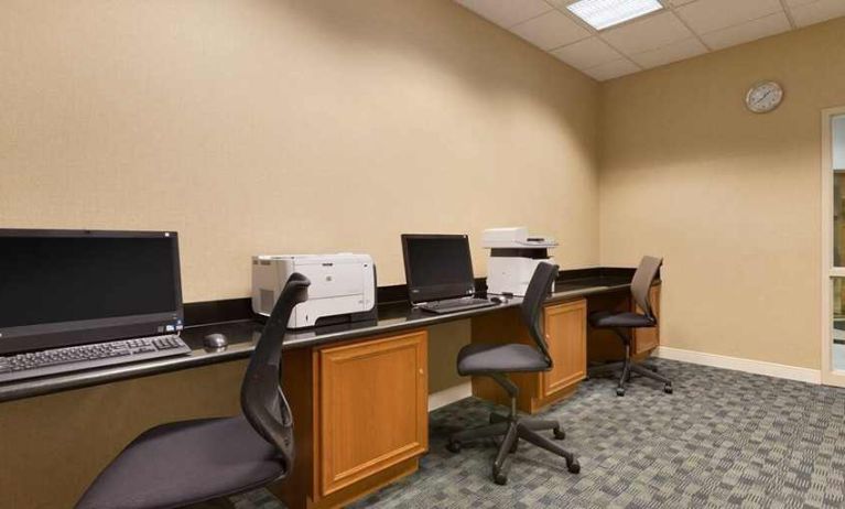 business center with work desk, PC, internet, and printer at Embassy Suites by Hilton Newark Wilmington South.