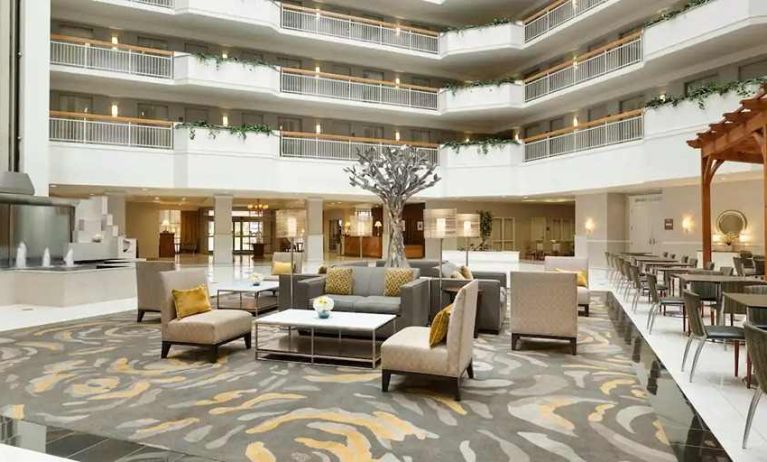 comfortable and spacious lounge and coworking space at Embassy Suites by Hilton Newark Wilmington South.