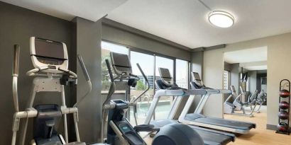 fitness center well equipped for all exercise types at DoubleTree by Hilton Hotel Albuquerque.