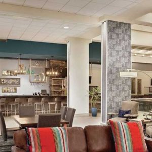 spacious lobby lounge and coworking space at DoubleTree by Hilton Hotel Albuquerque.