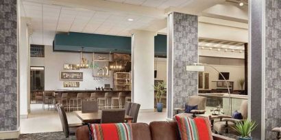 spacious lobby lounge and coworking space at DoubleTree by Hilton Hotel Albuquerque.