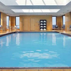 lovely indoor pool with surround seating area at Hilton Rosemont/Chicago O'Hare.