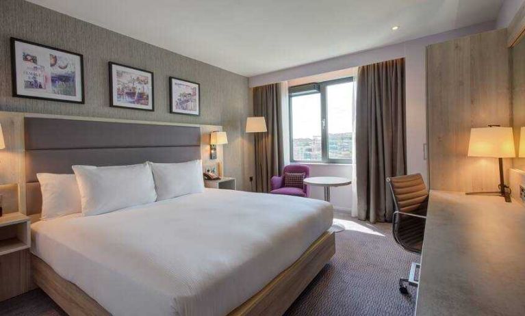 King guestroom with working station at the Hilton Garden Inn Dublin Custom House.