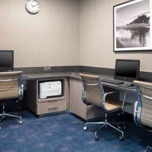 Working station with computers and printer at the Hilton Garden Inn Dublin Custom House.