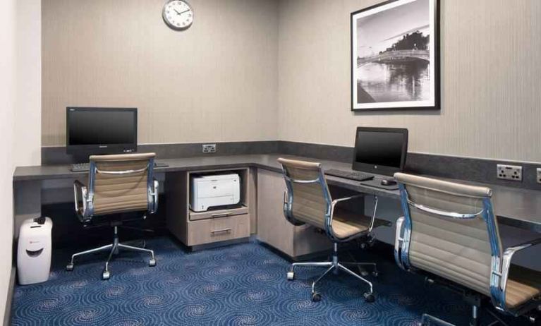 Working station with computers and printer at the Hilton Garden Inn Dublin Custom House.