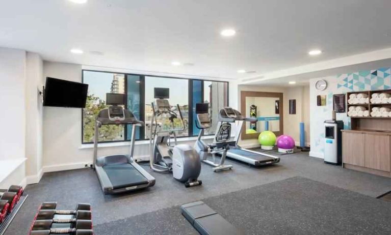 Fitness center with treadmills at the Hampton by Hilton Belfast City Centre.