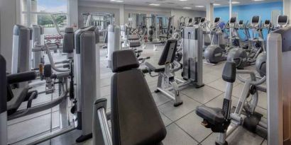 Fully equipped fitness center at the Hilton Belfast Templepatrick Golf & Country Club.