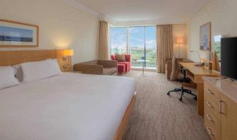 Large king suite with working station at the Hilton Dublin Airport.