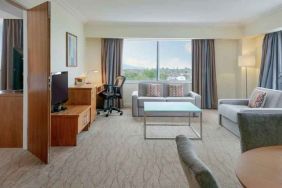 Comfortable living room in a hotel suite at the Hilton Dublin Airport.