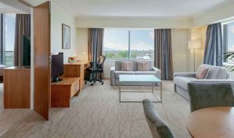 Comfortable living room in a hotel suite at the Hilton Dublin Airport.