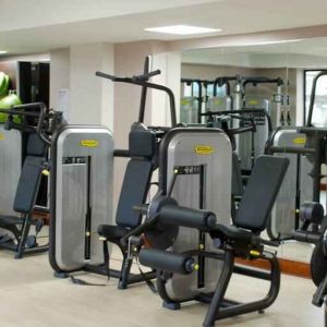 Fitness center with machines at the Hilton Dublin Airport.