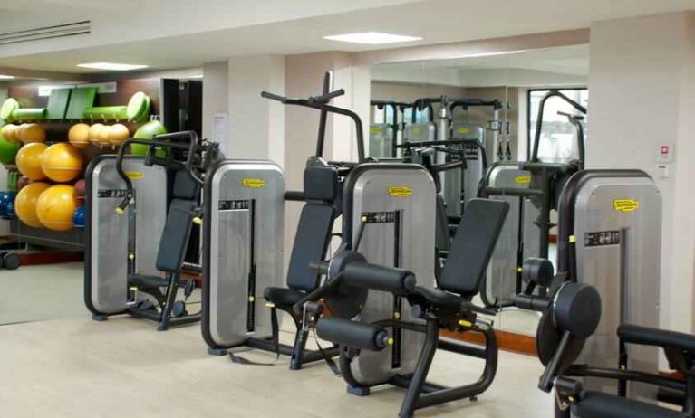 Fitness center with machines at the Hilton Dublin Airport.