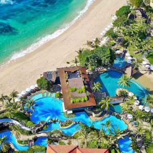 Aerial view of the hotel beach at the Hilton Bali Resort.