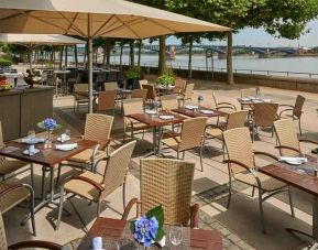 Beautiful outdoor terrace perfect as workspace at the Hilton Mainz.