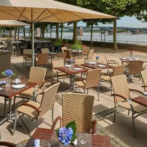 Beautiful outdoor terrace perfect as workspace at the Hilton Mainz.