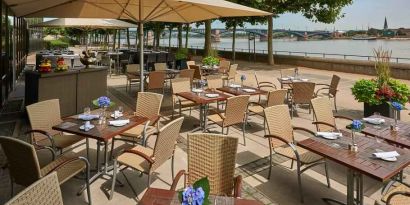 Beautiful outdoor terrace perfect as workspace at the Hilton Mainz.