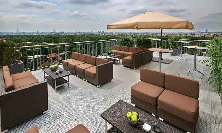 Beautiful terrace overlooking the park at the Hilton Munich Park.