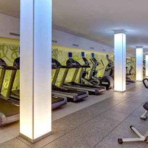 Fitness center with treadmills at the Hilton Garden Inn Frankfurt Airport.