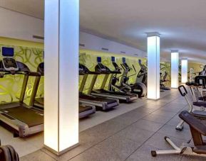 Fitness center with treadmills at the Hilton Frankfurt Airport.