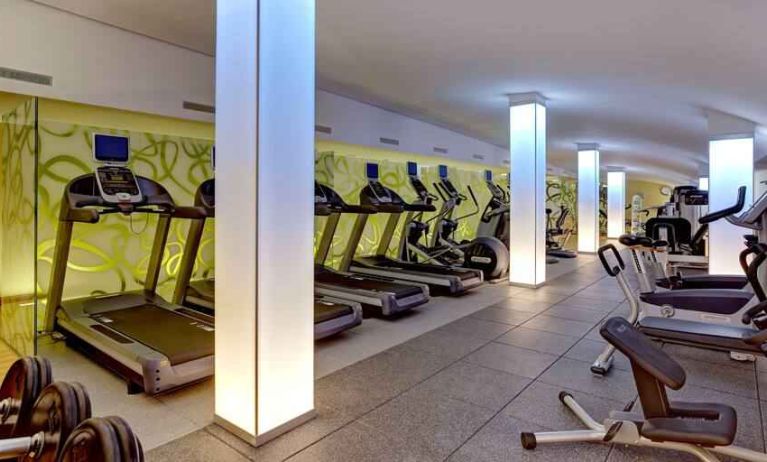 Fitness center with treadmills at the Hilton Frankfurt Airport.