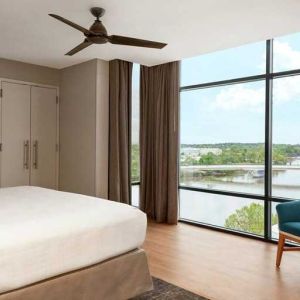 beautiful king room with water views at Homewood Suites by Hilton Wilmington Downtown.