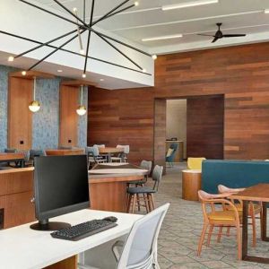 dedicated work station and business center with PC, work desk, internet, and printers at Homewood Suites by Hilton Wilmington Downtown.