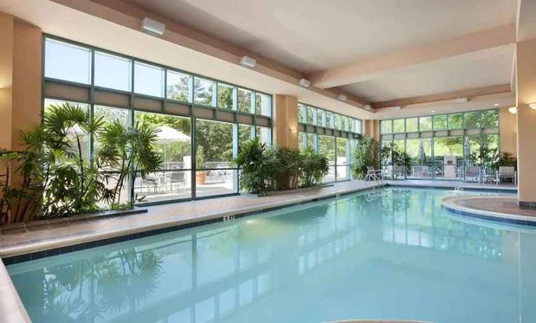 beautiful indoor pool at Embassy Suites by Hilton Raleigh Durham Research Triangle.