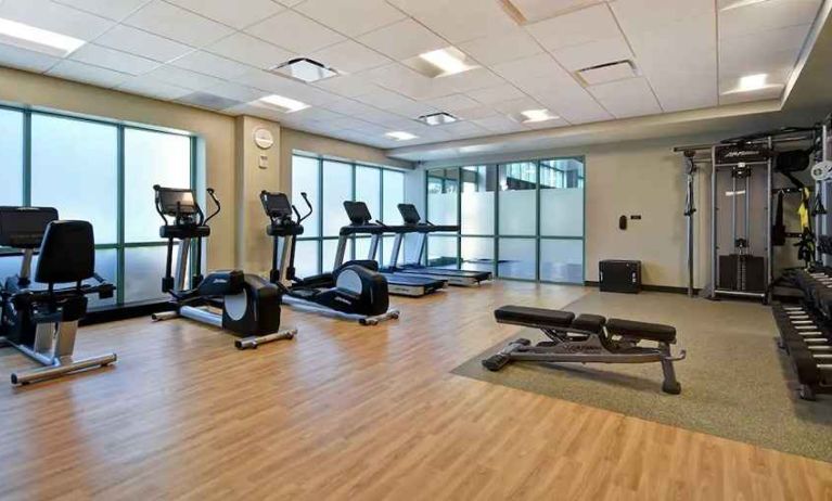 well equipped fitness center at Embassy Suites by Hilton Raleigh Durham Research Triangle.