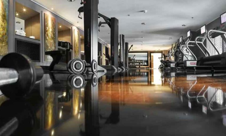 Fully equipped fitness center at the Hilton Evian-les-Bains.