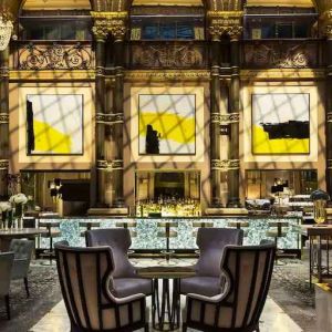 Elegant lobby workspace at the Hilton Paris Opera.