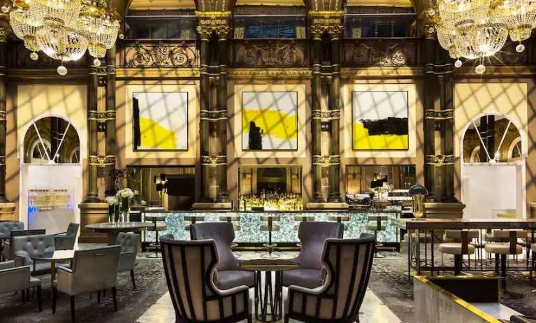 Elegant lobby workspace at the Hilton Paris Opera.