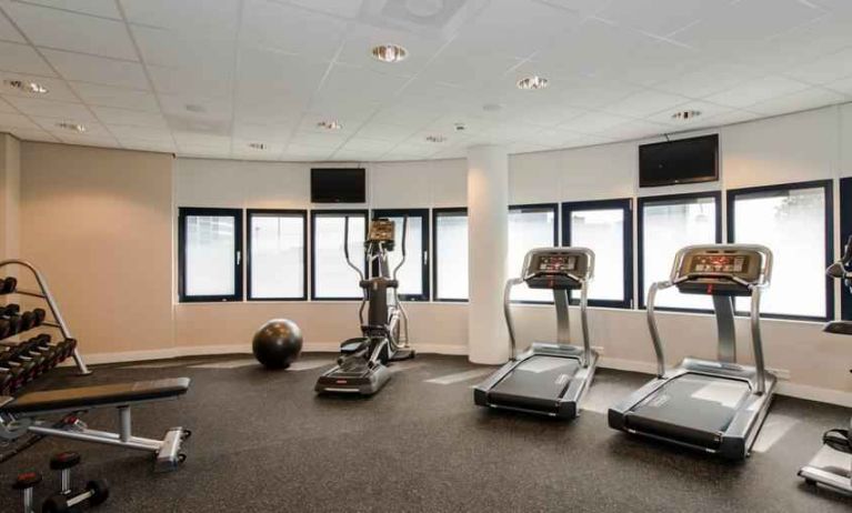 Fitness center with treadmill and machines at the Hampton by Hilton Amsterdam Airport Schiphol.