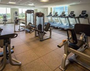 Fully equipped fitness center at the Hilton Dallas Plano Granite Park.