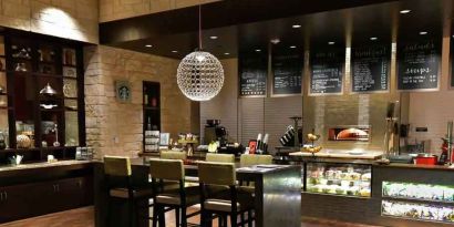 Dining area perfect for co-working at the Hilton Dallas Plano Granite Park.