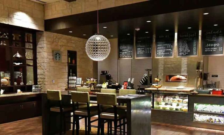 Dining area perfect for co-working at the Hilton Dallas Plano Granite Park.