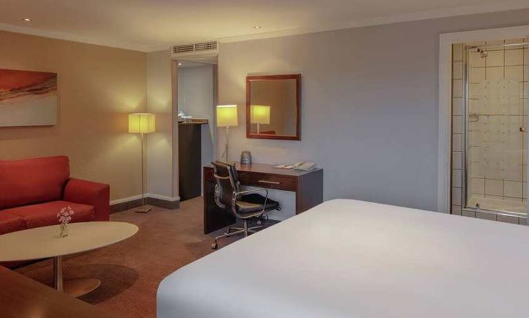 spacious king room with work desk and lounge area at DoubleTree by Hilton Bristol City Centre.