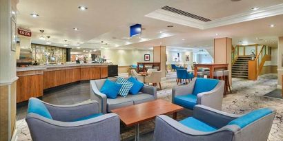 comfortable lounge and coworking space at Hilton London Watford.