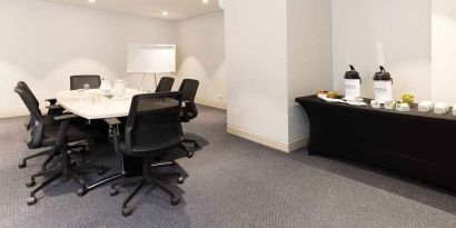 professional meeting room with coffee station at Hilton Garden Inn Cali Ciudad Jardin.