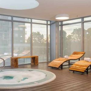 relaxing indoor jacuzzi with pool beds at Hilton Garden Inn Bogota Airport.