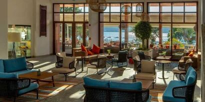 comfortable lobby and coworking space at DoubleTree by Hilton Bodrum Isil Club Resort.