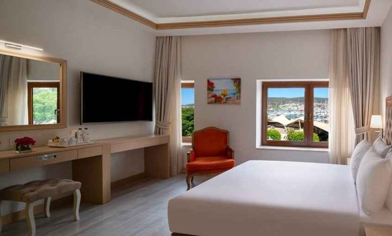 stunning king room with TV, work area, and beautiful sea views at DoubleTree by Hilton Bodrum Marina Vista.