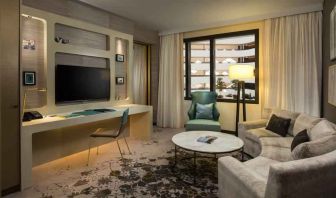 Comfortable living room suitable as workspace at the Hilton Amsterdam Airport Schiphol.