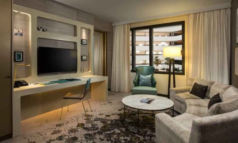 Comfortable living room suitable as workspace at the Hilton Amsterdam Airport Schiphol.