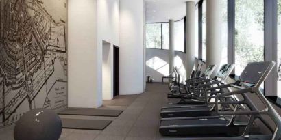 Fitness center with treadmills at the Hilton Amsterdam Airport Schiphol.