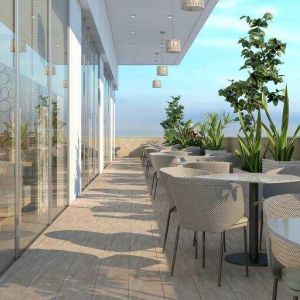 Outdoor terrace perfect for co-working at the Hilton Garden inn Casablanca Sud.